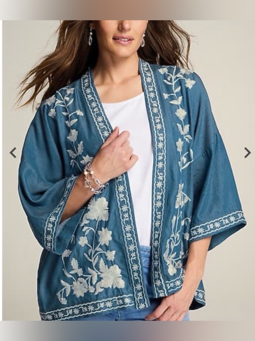J Jill Kimono Cardigan Embroidered Paisley Boho Lightweight Artsy Size S - L